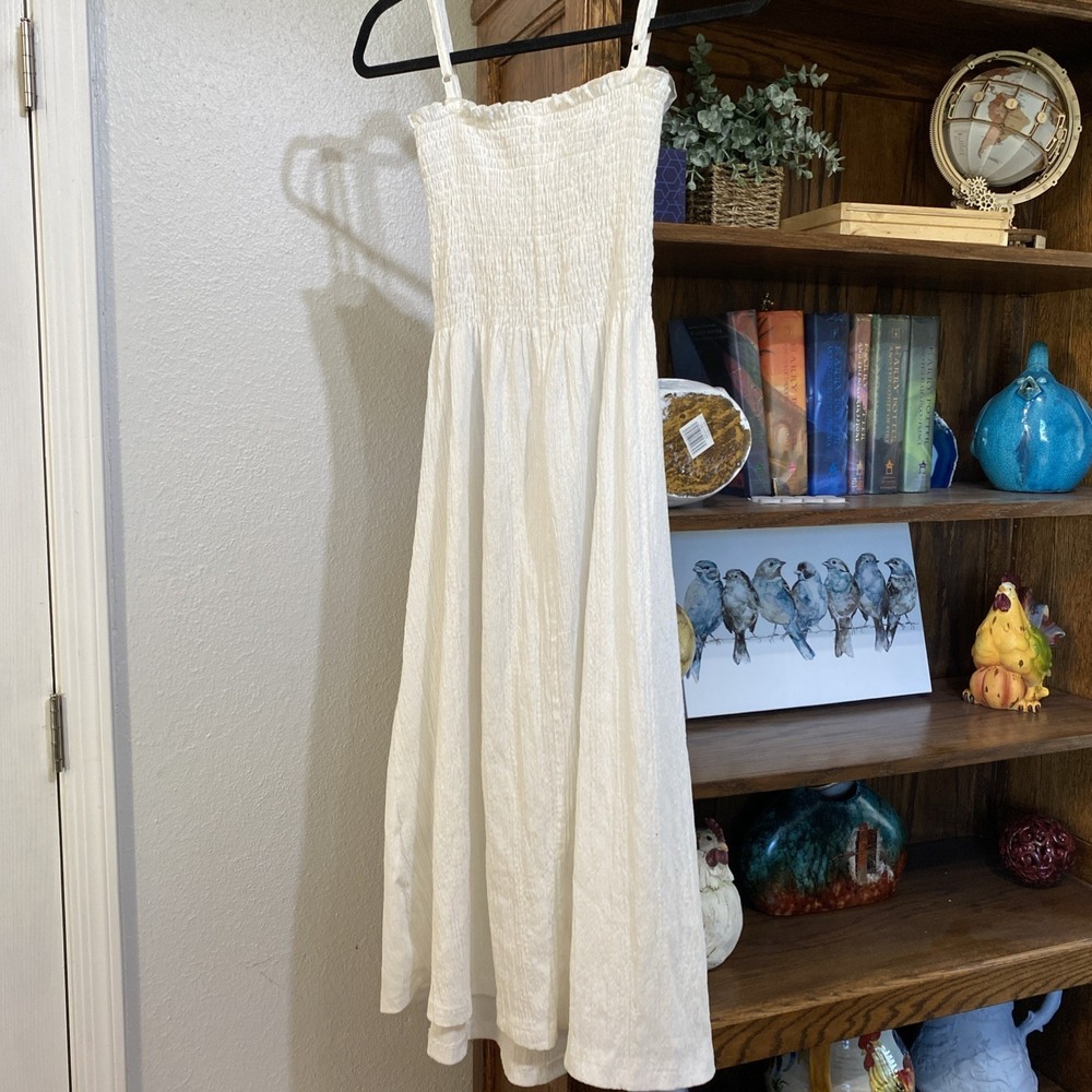 H&M Scalloped Midi Dress Adjustable Spaghetti Straps Size S, White - Picture 7 of 10